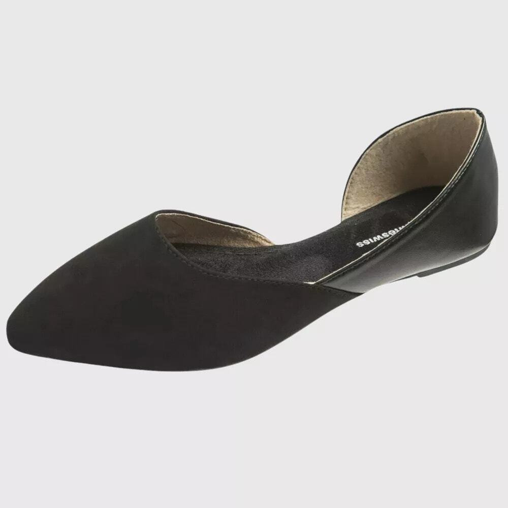 Alpine Swiss Anya Womens D’Orsay Pointed Toe Ballet Flats - Black